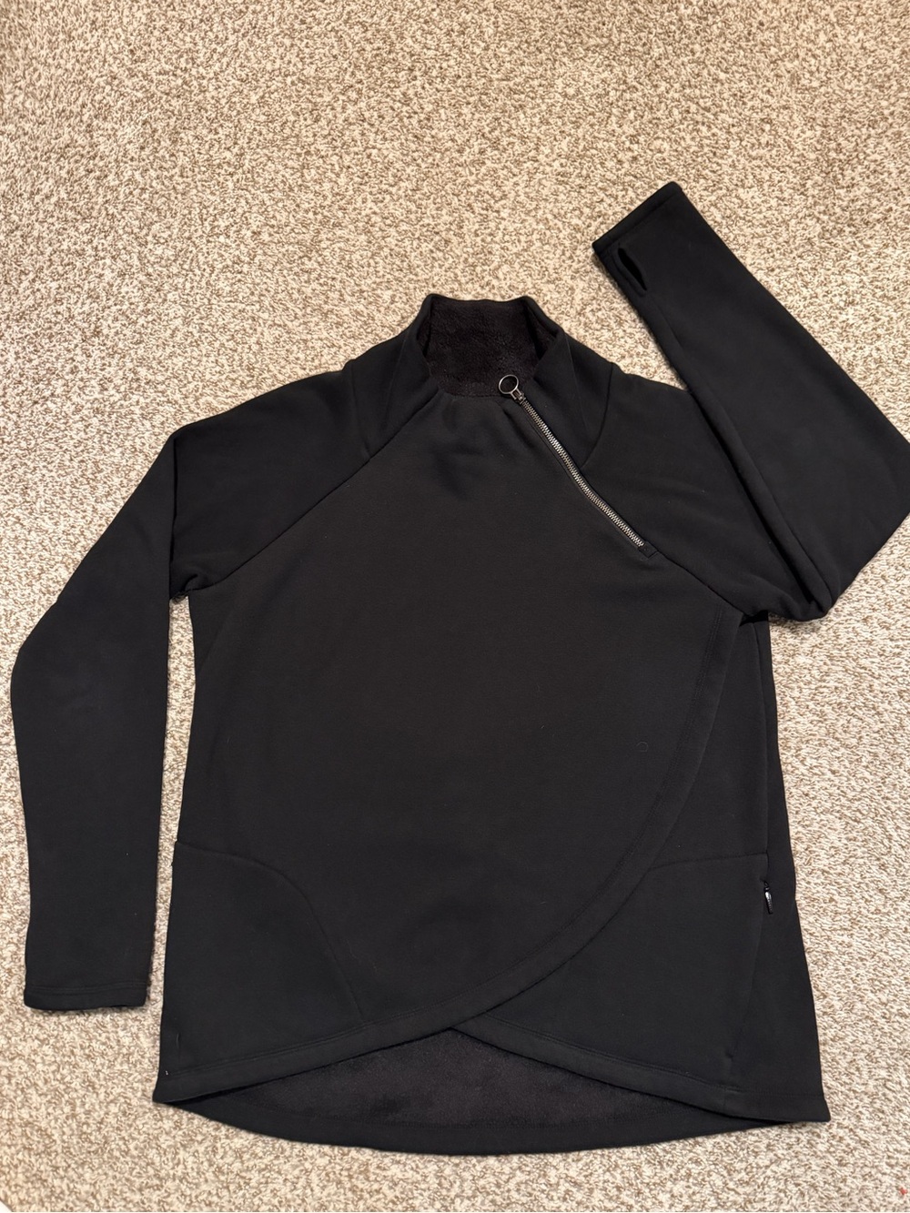 Athleta Black Asymmetrical Zip Pullover Hoodie, size Medium
